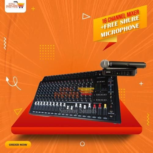 Get precise audio control with the Omax 16-Channel Mixer. Includes a free Shure microphone—perfect for studio recording, live events, podcasting, and more.