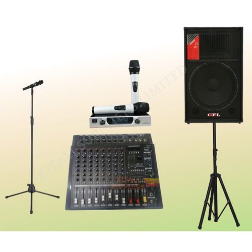 Get a full PA sound system with Trill CFL 15” powered speaker, 8-channel mixer, Omax microphone, speaker stand, and mic stand. Ideal for events, DJs, and performances.
