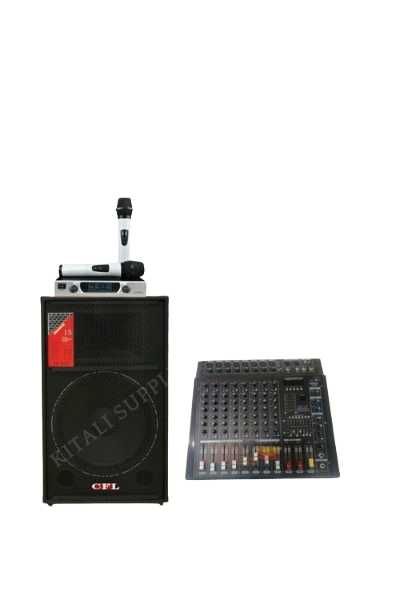 Buy a complete PA sound system with a CFL 15-inch speaker, 8-channel mixer, and wireless mics. Perfect for events, churches, DJs, and live performances.