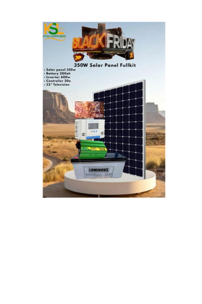 ☀️ 350W Solar Panel Kit + 200Ah Luminous Battery + 600W Inverter + 30A Controller + 32” TV | Off-Grid Power System