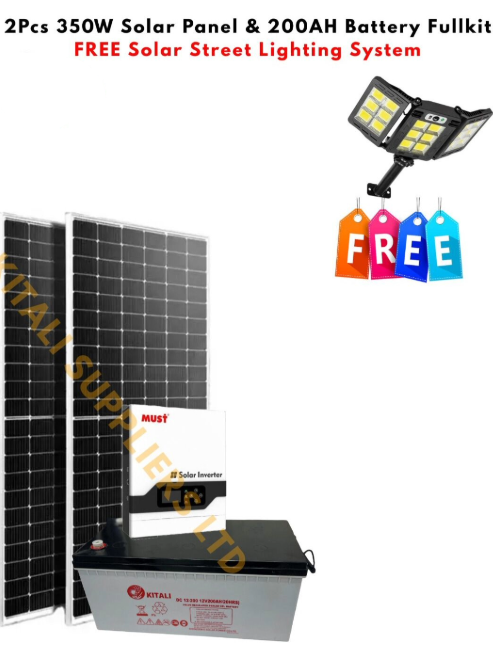 700W Solar Power Kit (2×350W Panels) + 200Ah Battery + MUST Smart Inverter + FREE Solar Street Light