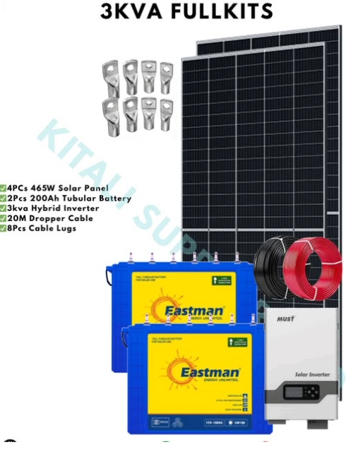 Best price for Complete 3kVA Solar Power Kit – 4×465W Panels + 2×200Ah ...