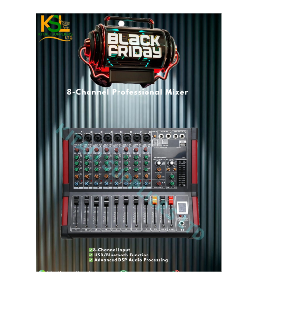8-Channel Professional Audio Mixer – High-Performance Sound Control for Live & Studio Use