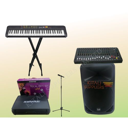Complete Music Bundle – TRILL Speaker, Shure Microphone, PSR-493 Keyboard + 6-Channel Mixer + Stands