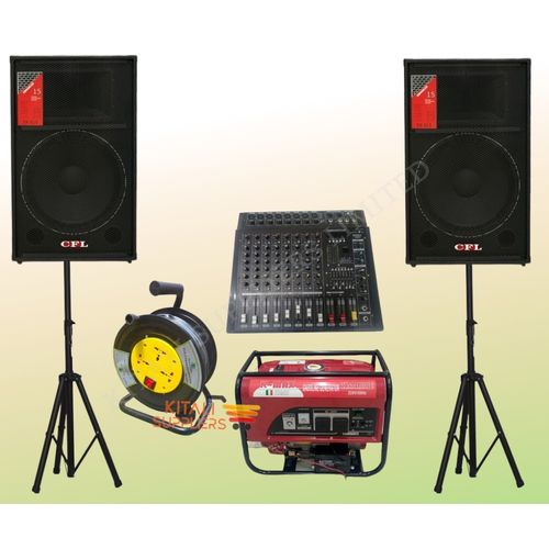 Complete Audio & Power Bundle – 2 TRILL 812 Speakers, 8-Channel Mixer, Powermate 25m Reel & KMAX Generator 4200