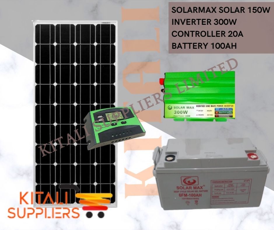 150W Solar Panel Kit with 100Ah Battery, 300W Inverter & 20A Controller