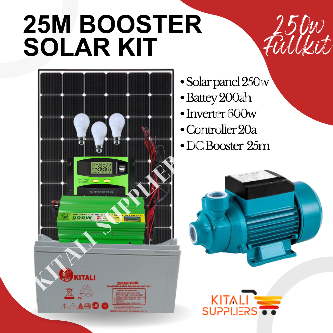 250W Solar Power System Kit – 200Ah Battery, 600W Inverter, 20A Controller + 25m DC Booster Cable