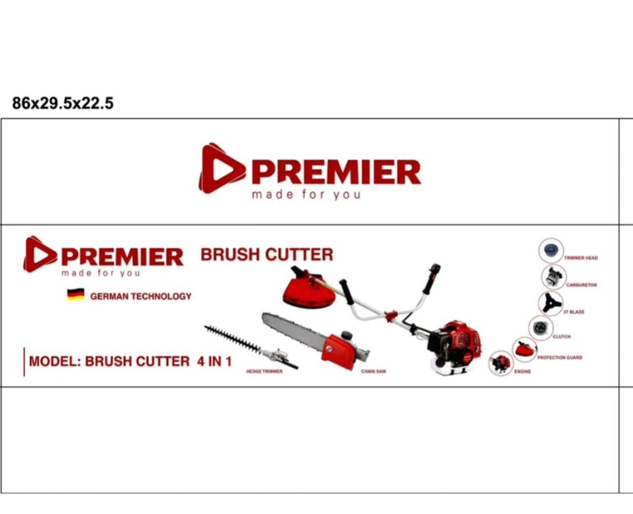 Premier 4-in-1 Brush Cutter – Hedge Trimmer, Chain Saw & Grass Cutter | German Technology