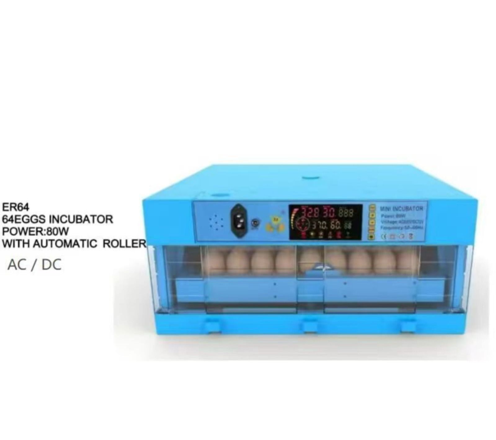 64 Eggs AC/DC 100W Egg Incubator – Dual Power Automatic Hatchery