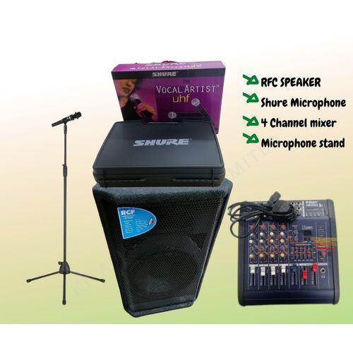 Professional Audio Bundle – RCF 12" Speaker, 4-Channel Mixer, Shure Microphone & Mic Stand 🔥🎤