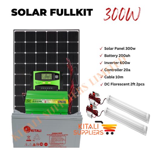 ☀️ 300W Complete Solar Kit – 200Ah Battery + 600W Inverter + 20A Controller + 2 DC Lights 🔋⚡