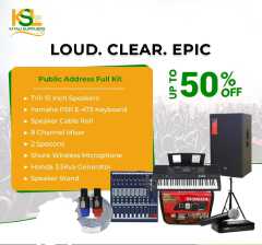 Public Address Full Kit – 15” Trill Speakers, Yamaha PSR-E473, 8ch Mixer, Shure Wireless Mic & Honda 3.5KVA Generator