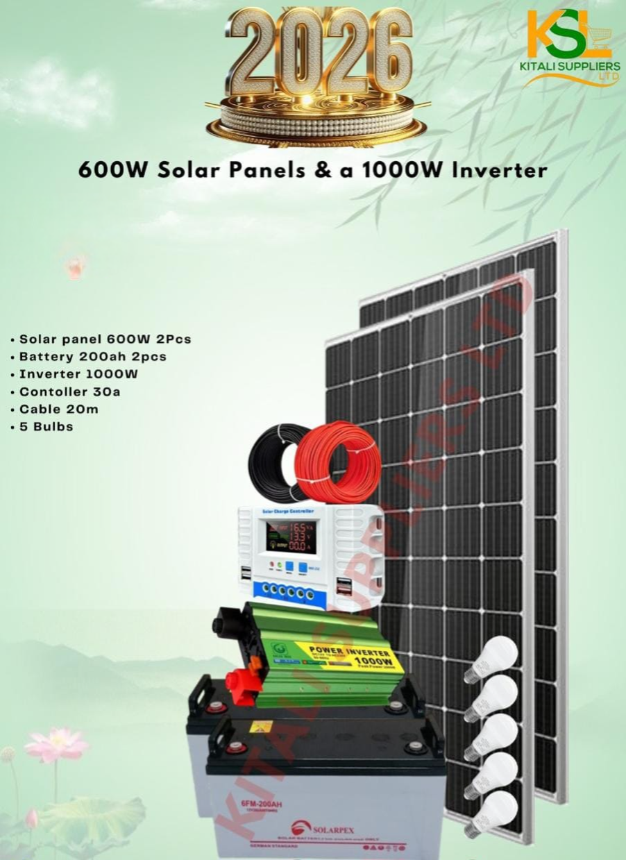 ☀️🔋 1200W Complete Solar Power System – Dual 600W Panels | 2×200Ah Batteries | 1000W Inverter | Full Installation Kit