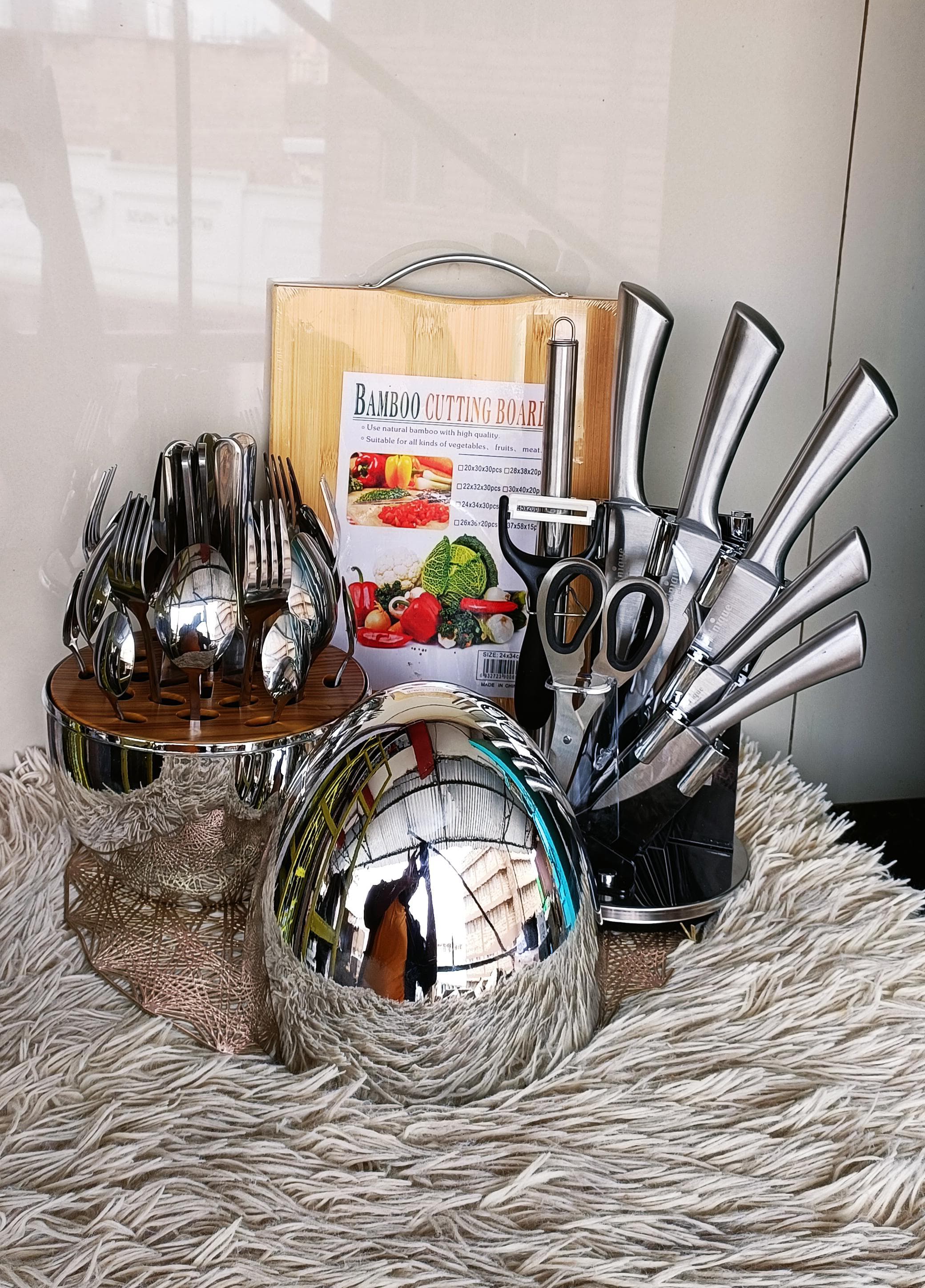 🍴 Premium Stainless Steel Cutlery Combo Set – 30 Pieces Kitchen Set with Knives, Chopping Knife & Dining Utensils ✨