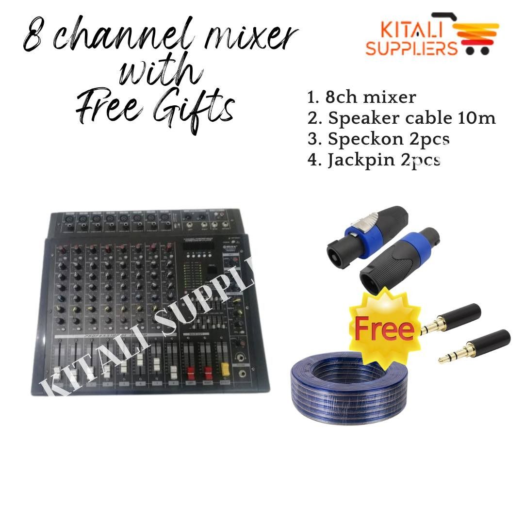 🎚️ 8-Channel Audio Mixer + 🔊 10m Speaker Cable + 🔌 2× Speakon Connectors + 🎧 Jack Pin – Complete Sound Setup Bundle