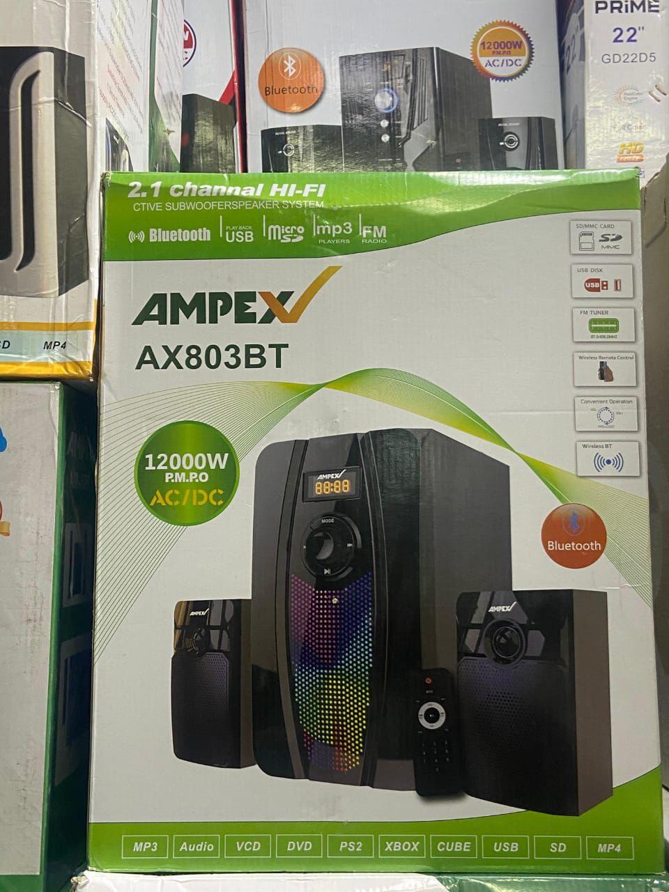 🔊 Ampex AX803BT 2.1 Channel Hi-Fi Subwoofer Speaker System – 12000W PMPO Bluetooth Home Theater Sound System 🎶