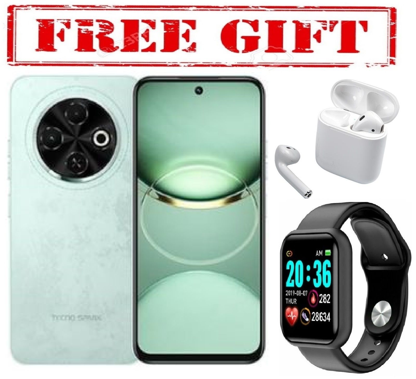 Tecno Spark 30c, 6.67'' HD+, UP to 8GB RAM + 128GB ROM (Dual Sim) 50MP, 5000 mAh COMES WITH FREE GIFTS ( AIRPODS + SMART WATCH)