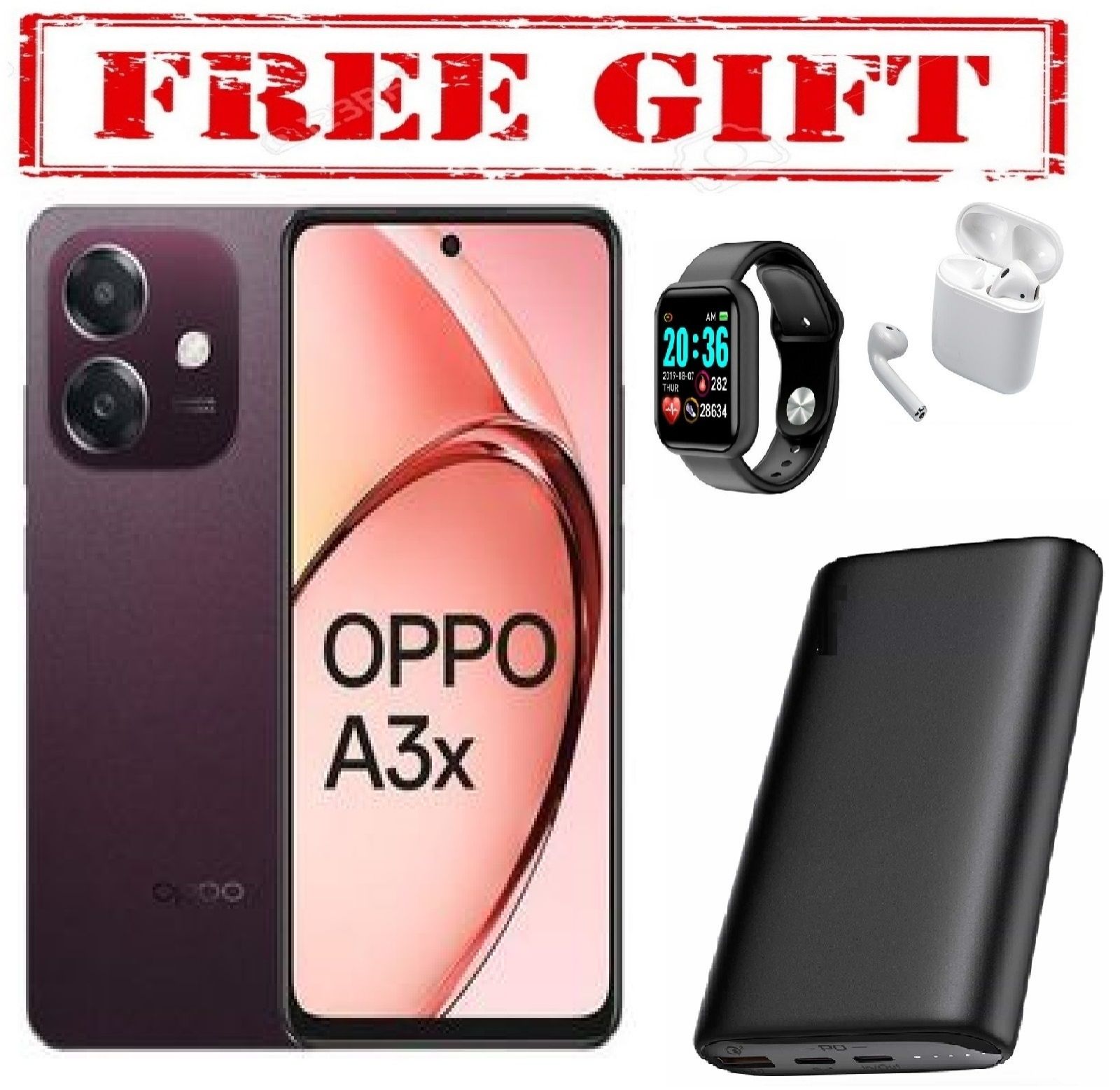 BRAND NEW Oppo A3X,IPS LCD DISPLAY 6.67" INCHES,(64GB ROM +4GB RAM)5100MAH,90HZ,ANDROID 14  COMES WITH FREE GIFTS ( AIRPODS + SMART WATCH +POWERBANK ) FOR YOU