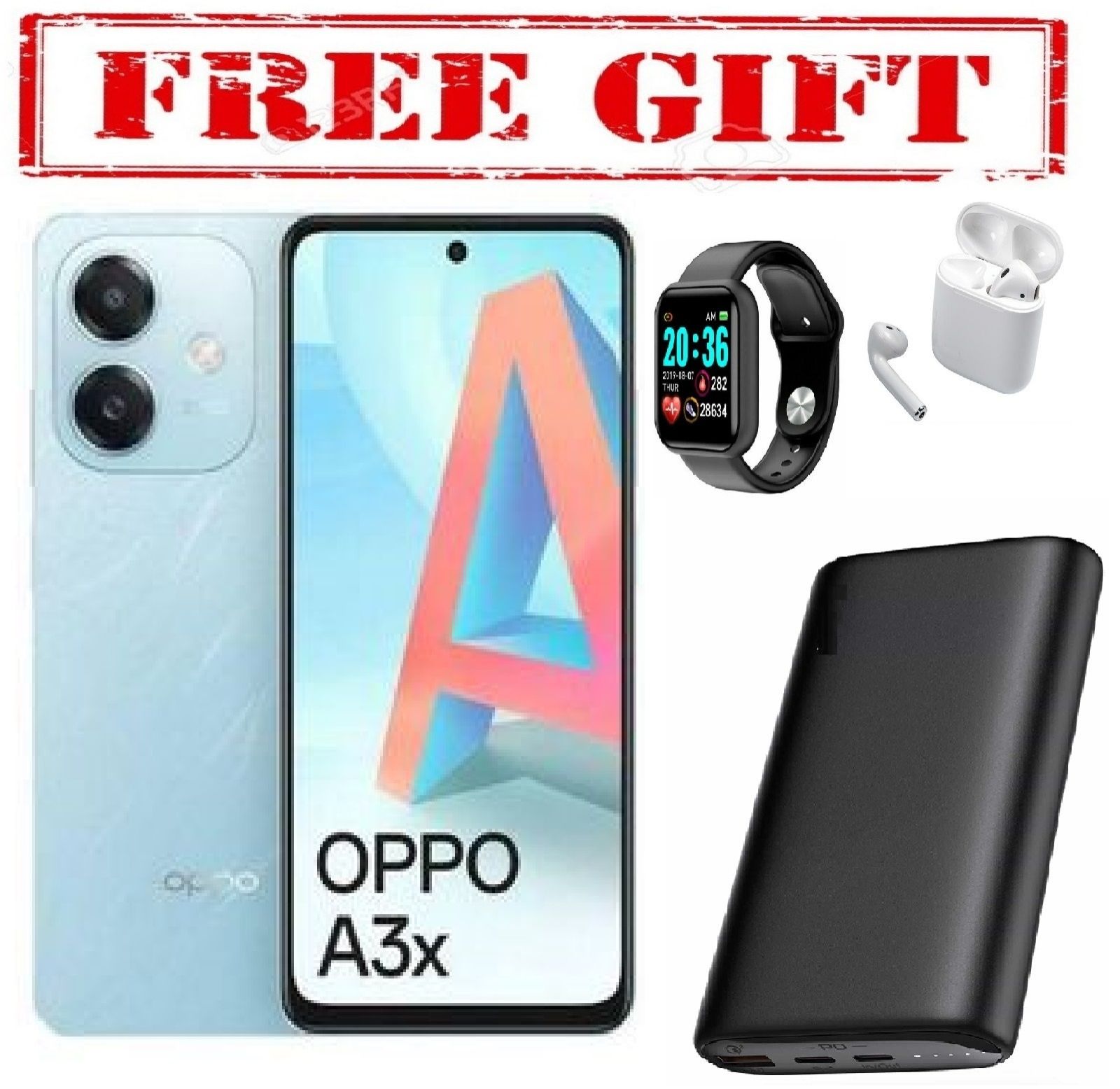 BRAND NEW Oppo A3X,IPS LCD DISPLAY 6.67" INCHES,(128 GB ROM +4GB RAM)5100MAH,90HZ,ANDROID 14  COMES WITH FREE GIFTS ( AIRPODS + SMART WATCH +POWERBANK ) FOR YOU