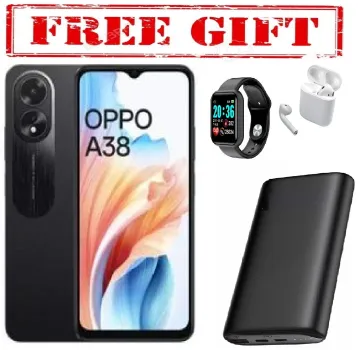 BRAND NEW  Oppo A38, 6.56", 4GB RAM + 128GB,50MP, 5000mAh (Dual SIM)  COMES WITH FREE GIFTS ( AIR PODS + SMART WATCH + POWERBANK  ) FOR YOU  Black,128GB