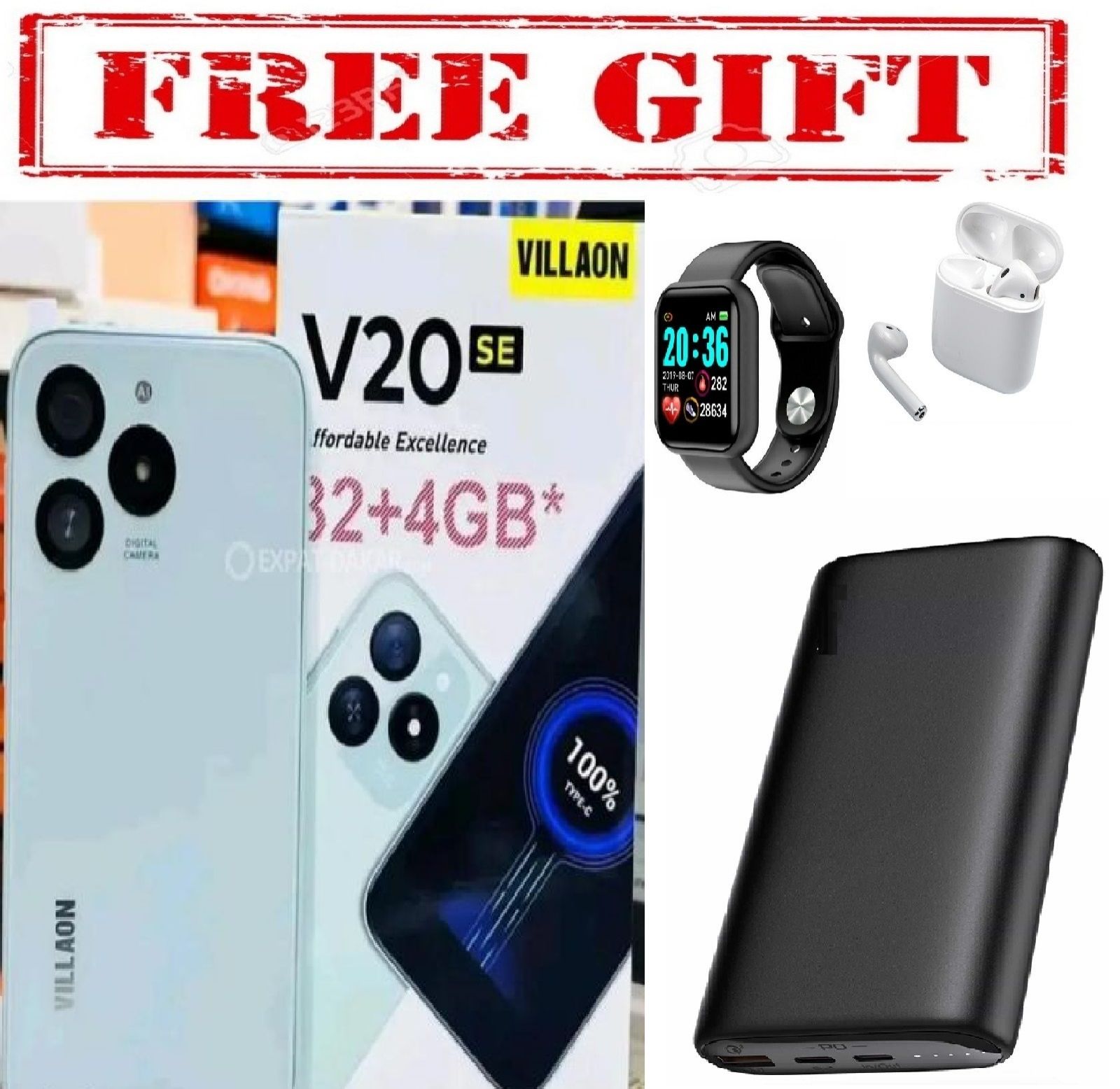 LIMITED DISCOUNT  !!!! BRAND NEW VILLAON v20SE//5.0 SCREEN DISPLAY//3000MAH BATTERY//4GB +32GB STORAGE  COMES WITH FREE GIFTS ( AIRPODS + SMART WATCH +POWERBANK ) FOR YOU