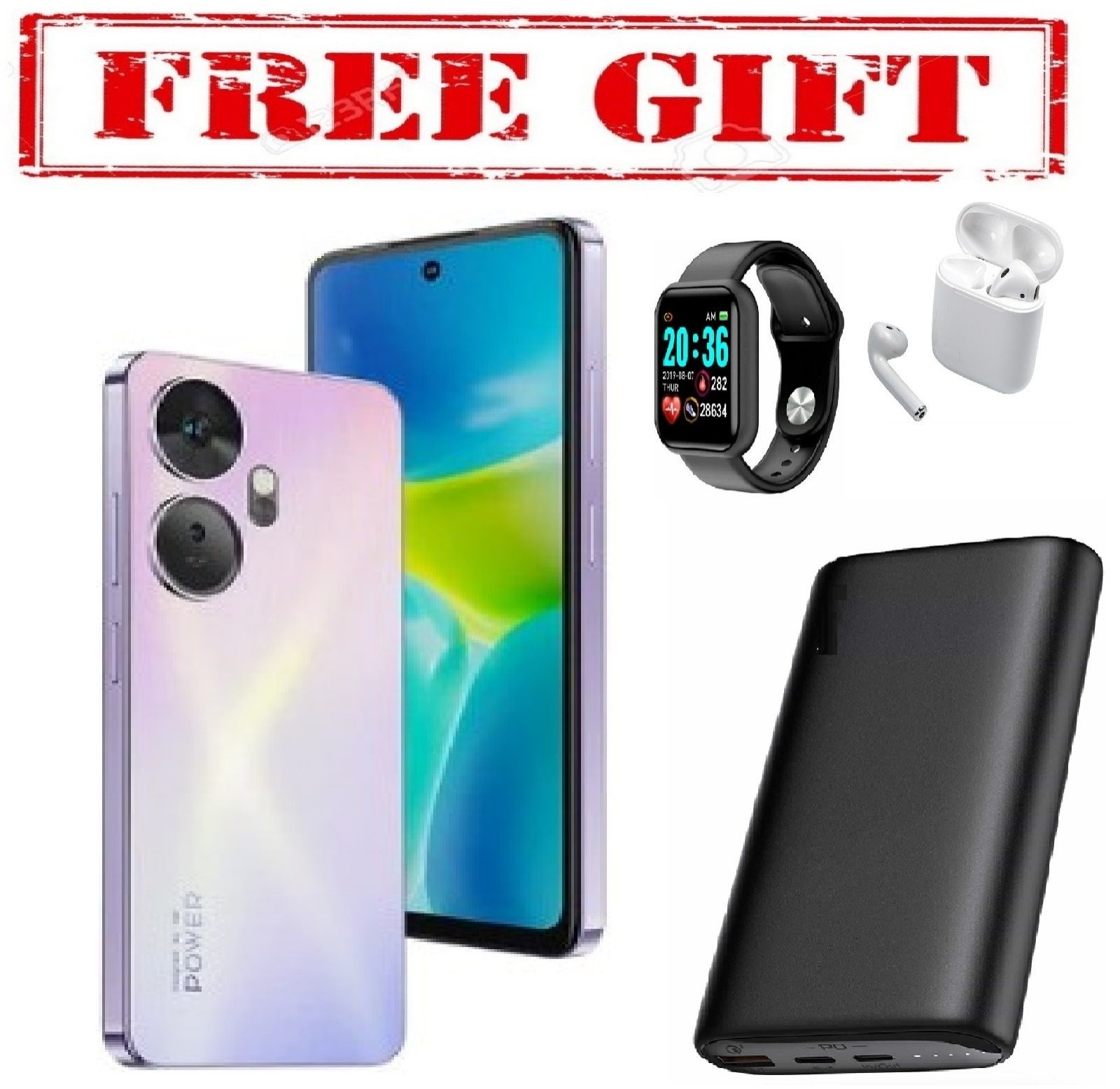 BRAND NEW Itel P55 + PLUS 128GB STORAGE UPTO 16GB RAM (8GB +8GB EXTENDED)  6.6'' 50MP MAIN CAMERA 5000mAh COMES WITH FREE GIFTS (POWER BANK + AIRPODS + SMART WATCH) FOR YOU