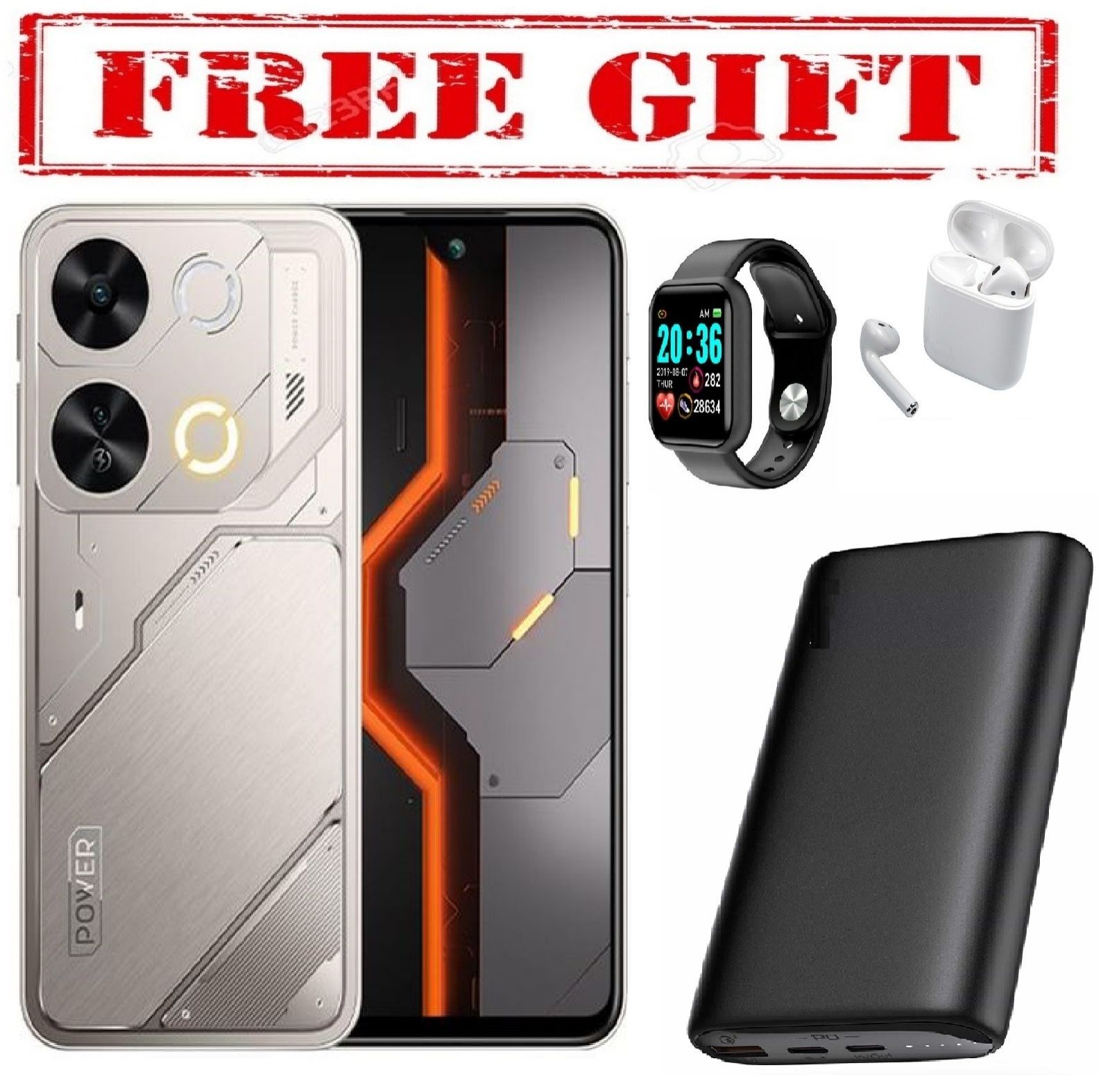 BRAND NEW Itel P65 128GB + 4GB (Extended UPTO 8GB) RAM, 6.7", 500mAh COMES WITH FREE GIFTS (POWERBANK + AIRPODS + SMART WATCH) FOR YOU