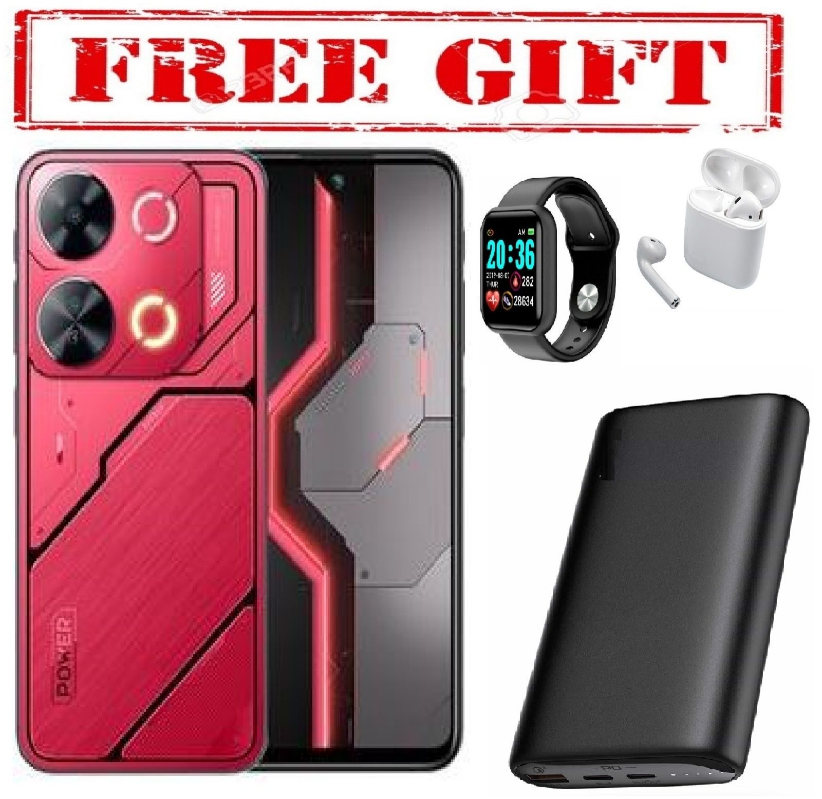 BRAND NEW Itel P65 128GB + 4GB (Extended UPTO 8GB) RAM, 6.7", 500mAh COMES WITH FREE GIFTS (POWERBANK + AIRPODS + SMART WATCH) FOR YOU