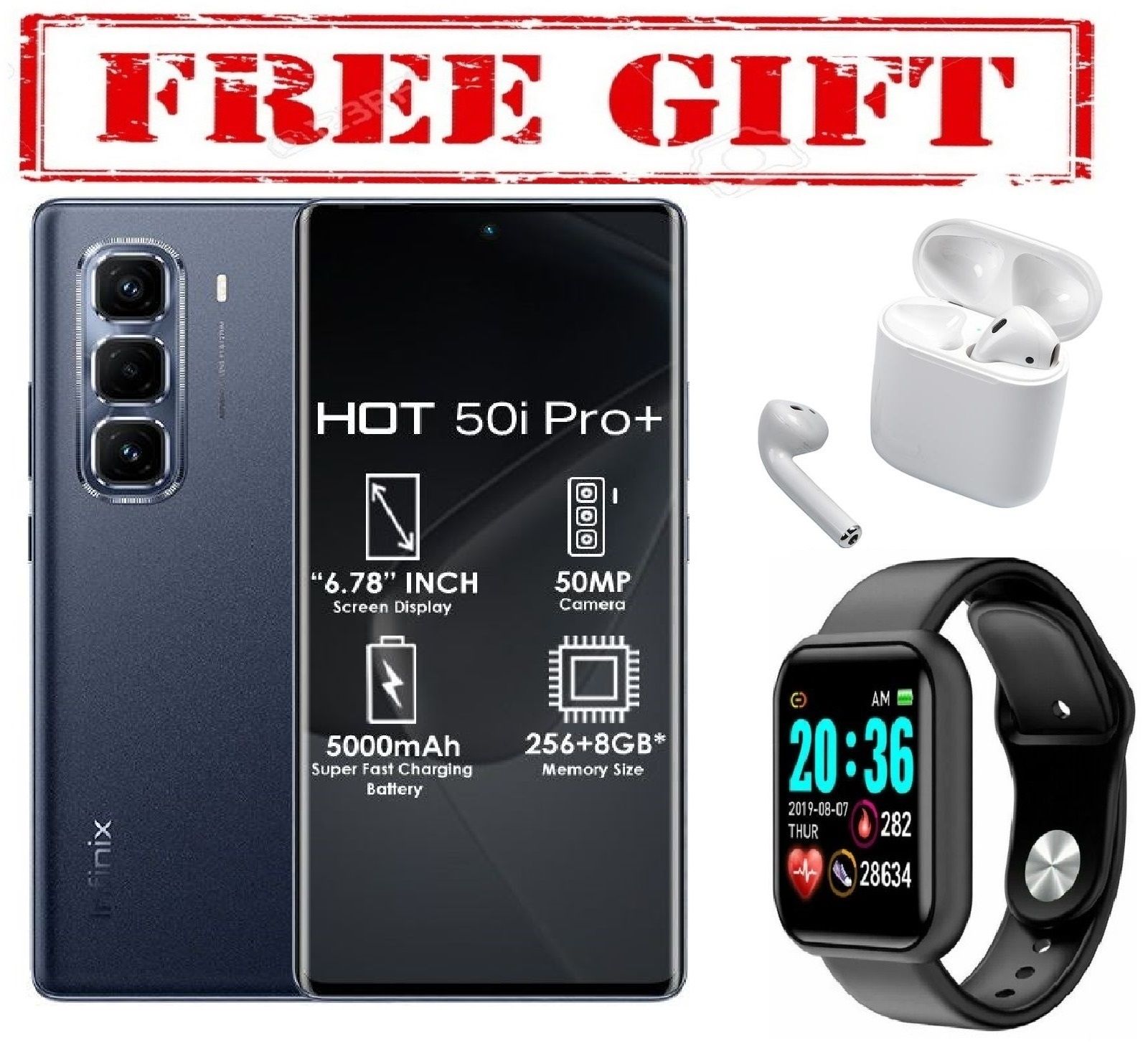 BRAND NEW Infinix Hot 50 Pro Plus' 6.78 inches"(8+8)16GB RAM+256GB ROM' 5,000 mAh" Dual SIM COMES WITH FREE GIFTS ( AIRPODS + SMART WATCH) FOR YOU