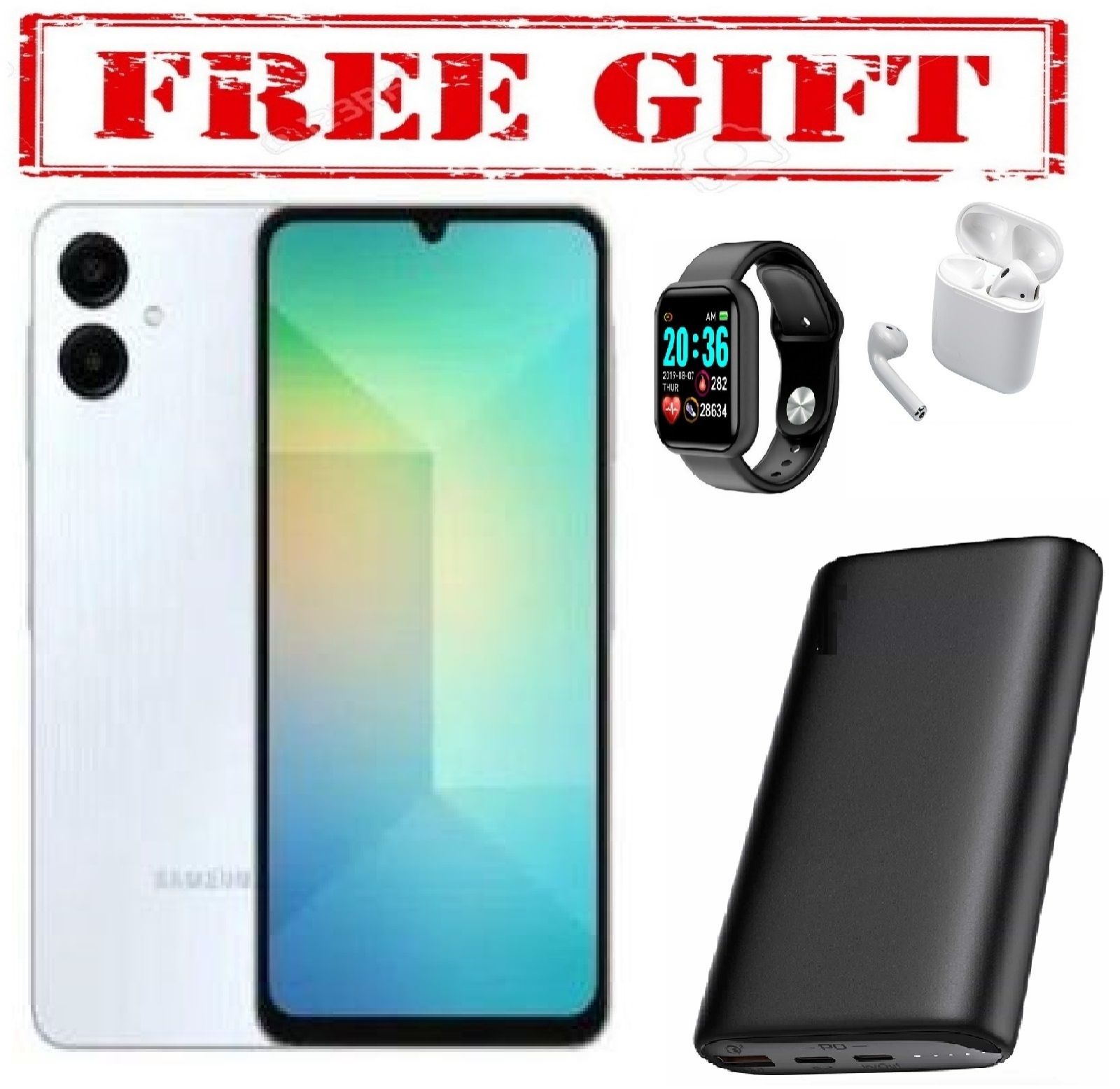 BRAND NEW Samsung GALAXY A06, SCREEN DISPLAY 6.7" //4GB RAM +128 GB ROM //DUAL SIM //5000MAH //50MP //ANDROID 14  COMES WITH FREE GIFTS ( AIRPODS + SMART WATCH +POWERBANK ) FOR YOU