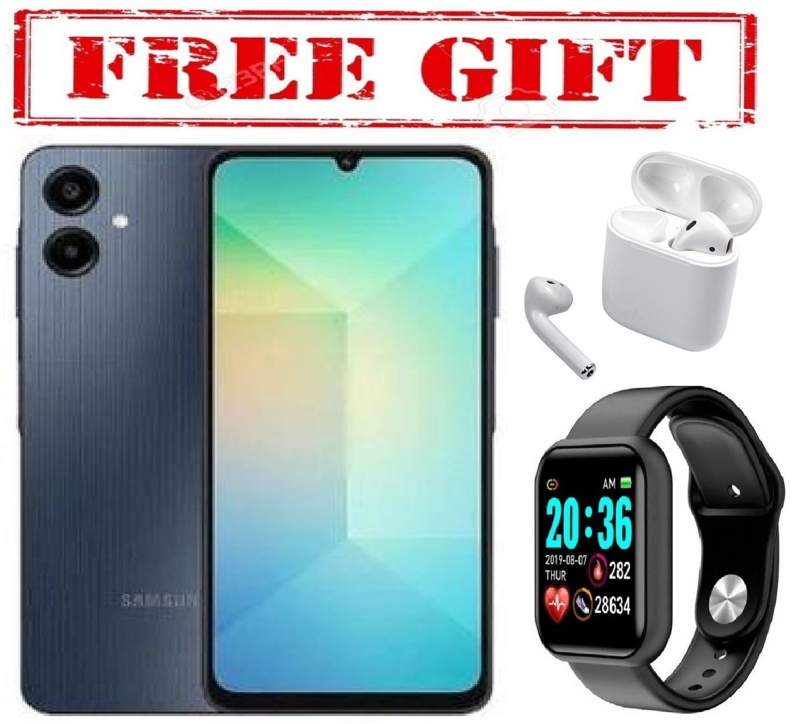 BRAND NEW Samsung GALAXY A06, SCREEN DISPLAY 6.7" //4GB RAM +128 GB ROM //DUAL SIM //5000MAH //50MP //ANDROID 14  COMES WITH FREE GIFTS (AIR PODS +SMART WATCH) FOR YOU