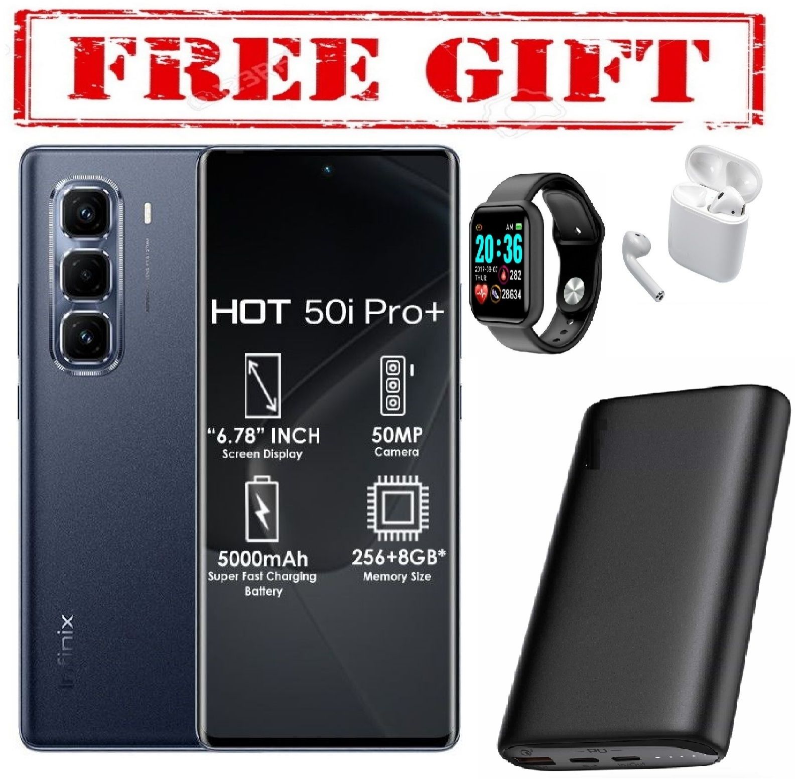BLACK FRIDAY DEALS BRAND NEW Infinix Hot 50 Pro Plus' 6.78 inches"(8+8)16GB RAM+256GB ROM' 5,000 mAh" Dual SIM  COMES WITH FREE GIFTS ( AIRPODS + SMART WATCH +POWERBANK ) FOR YOU