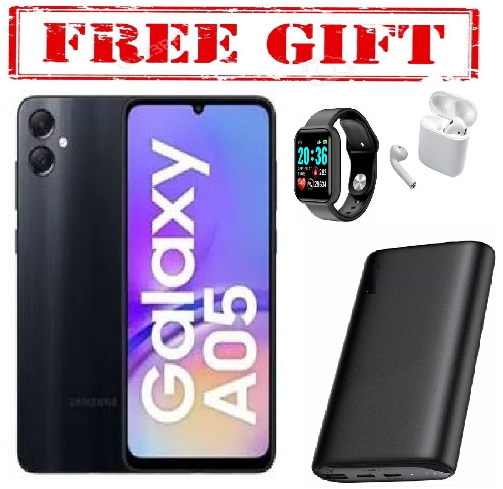 LIMITED DISCOUNT   BRAND NEW Samsung Galaxy A05, 6.7'' 4GB RAM +128 GB ROM (Dual Sim) 50MP Camera, 5000mAh  COMES WITH FREE GIFTS ( AIRPODS + SMART WATCH +POWERBANK ) FOR YOU