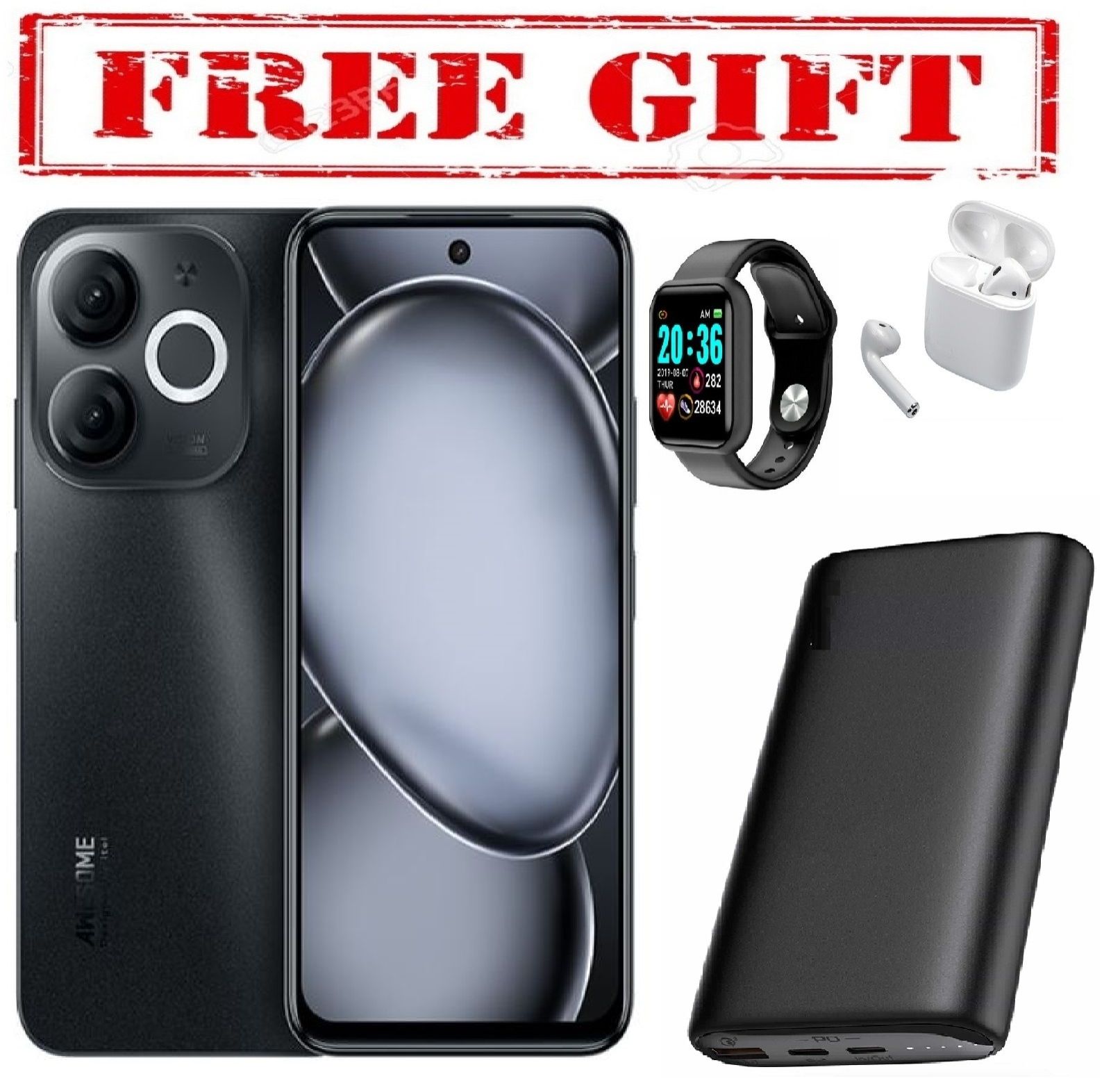 SPECIAL OFFER BRAND NEW Itel A80 6.7" 4GB (expandable upto 8gb )RAM+128GB Storage, Android 14, 5OMP Camera,5000 mAh battery COMES WITH FREE GIFTS (POWER BANK +AIR PODS +SMART WATCH) FOR YOU