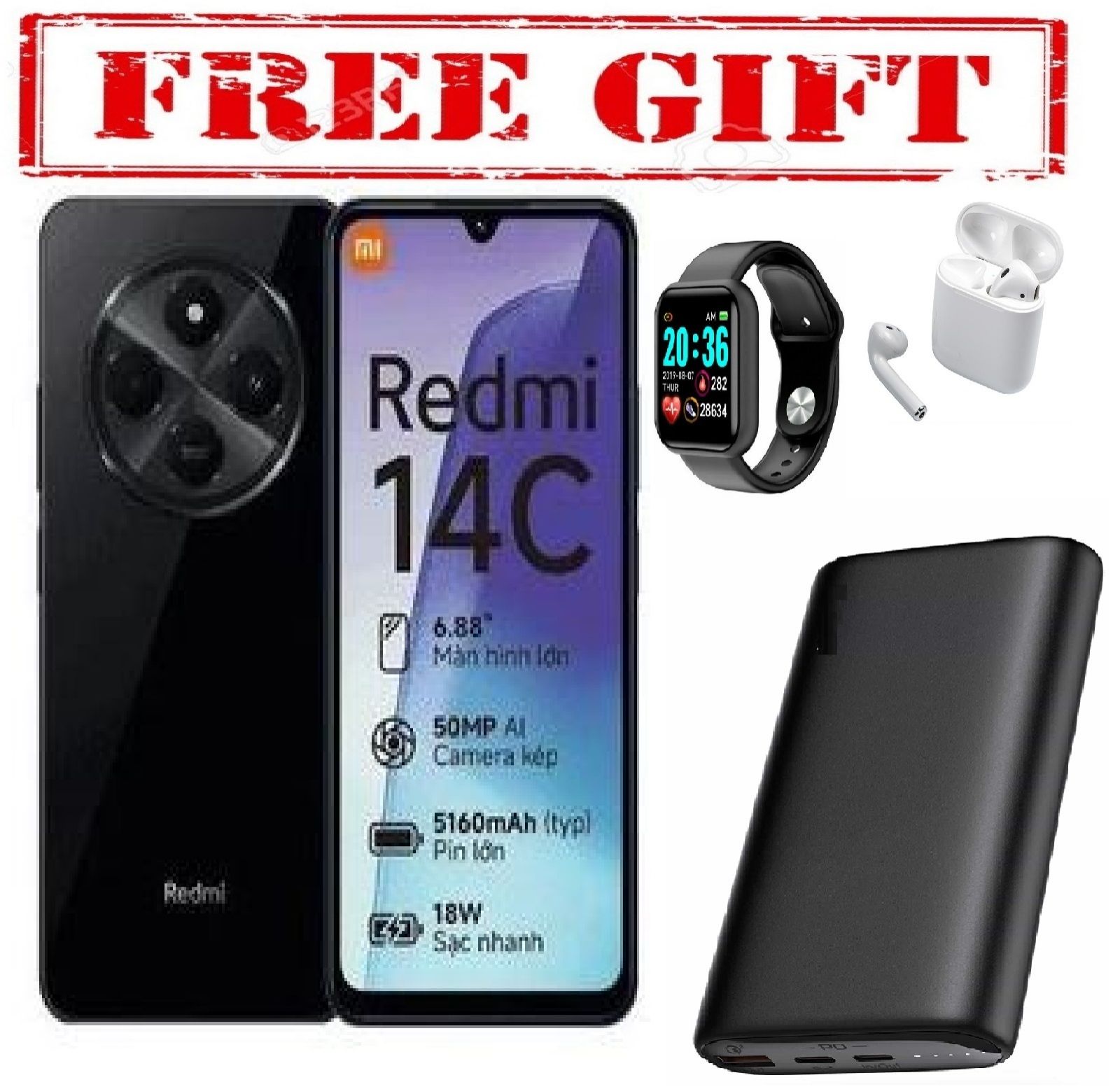 FLASH SALE BRAND NEW XIAOMI Redmi 14C, 6.88" (8GB RAM+256GB Storage) (Dual Sim) 5160mAh COMES WITH FREE GIFTS ( AIRPODS + SMART WATCH +POWERBANK ) FOR YOU