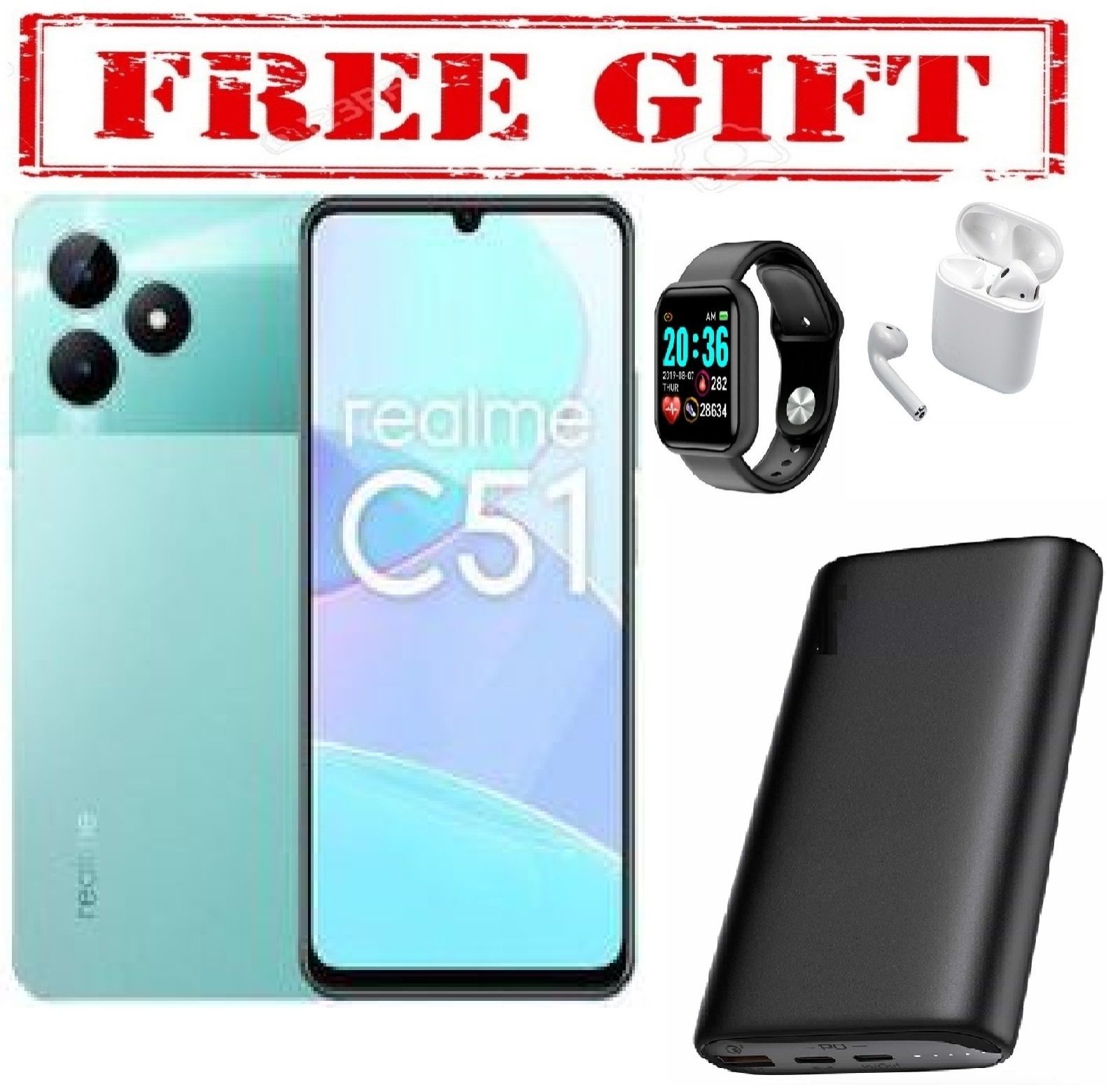 SPECIAL OFFER BRAND NEW Realme C51 6.74'' Display, 4GB RAM + 128GB ROM, Dual Sim, 50MP, 5000mAh COMES WITH FREE GIFTS ( AIRPODS + SMART WATCH +POWERBANK ) FOR YOU