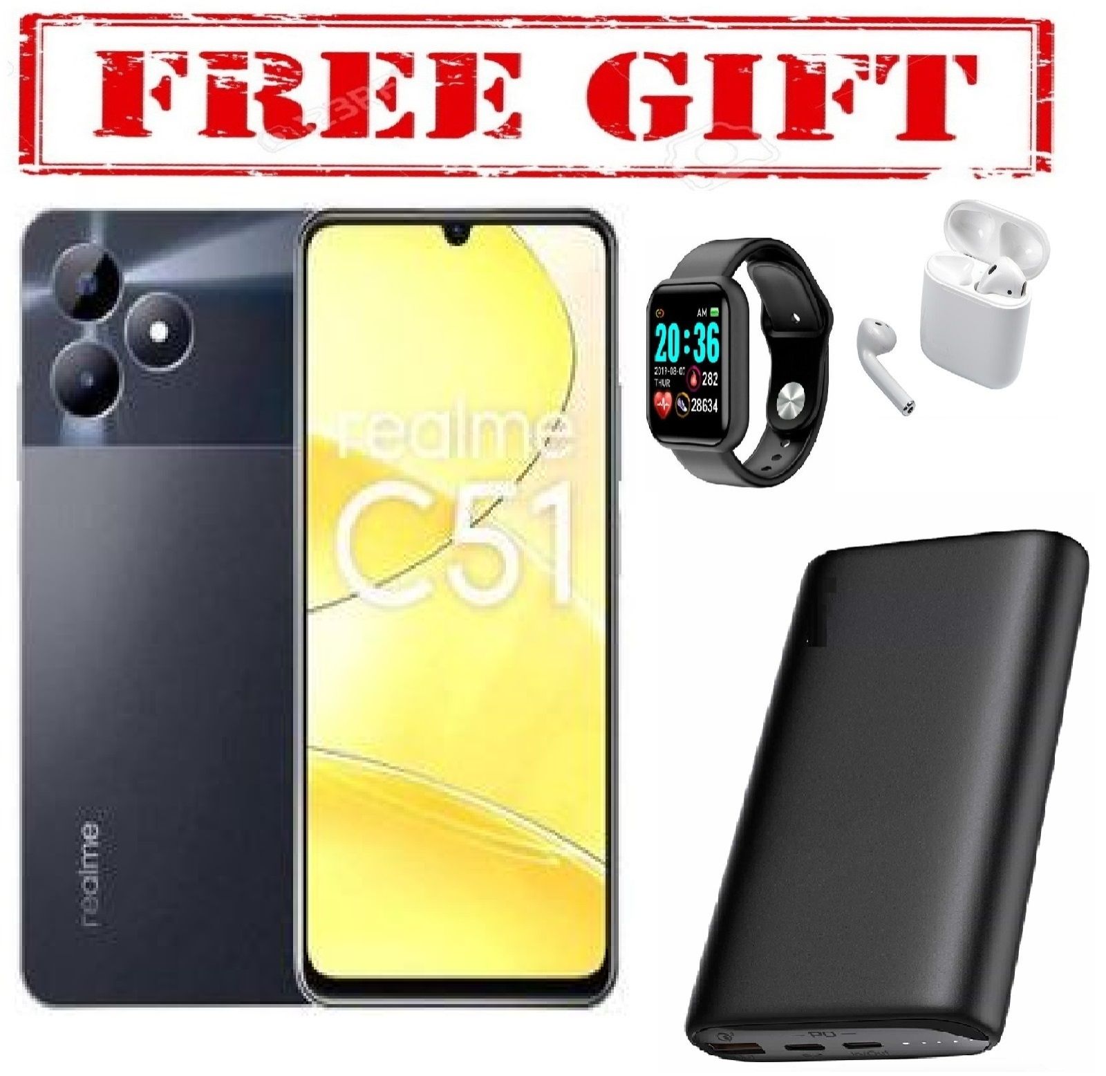 SPECIAL OFFER BRAND NEW Realme C51 6.74'' Display, 4GB RAM + 128GB ROM, Dual Sim, 50MP, 5000mAh COMES WITH FREE GIFTS ( AIRPODS + SMART WATCH +POWERBANK ) FOR YOU