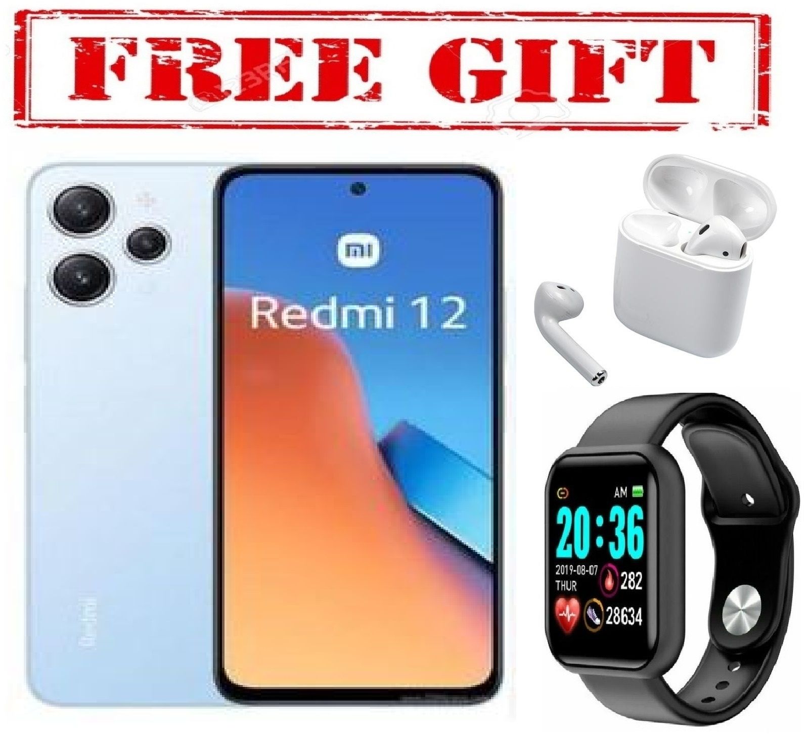 LIMITED  DISCOUNT !!!BRAND NEW XIAOMI Redmi 12, 6.7'' Display, 4GB RAM + 128GB ROM, 50MP (DUAL SIM), 5000mAh, COMES WITH FREE GIFTS ( AIRPODS + SMART WATCH) FOR YOU