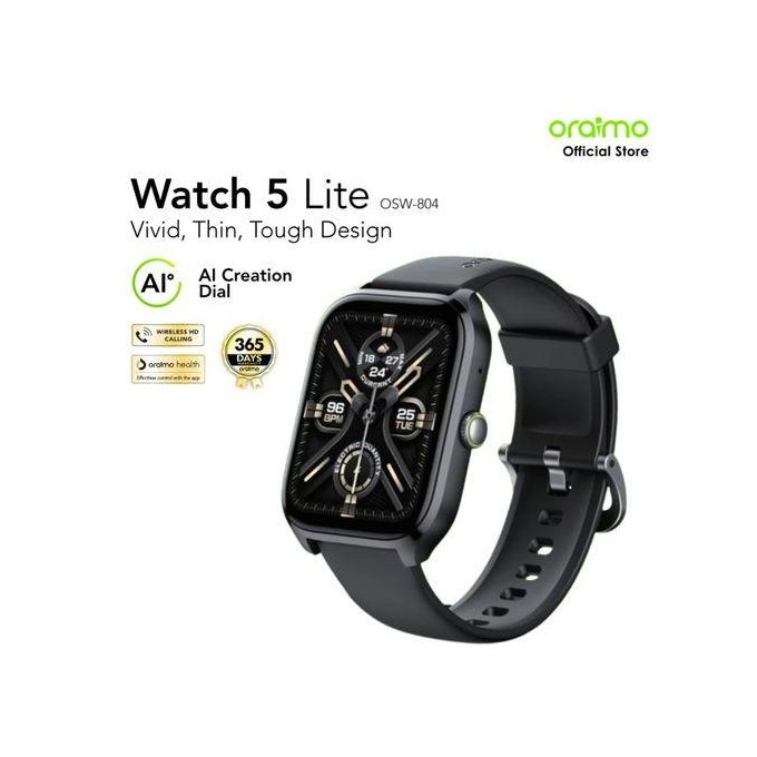 [Anniversay Deal] Oraimo Watch 5 Lite 2.01" HD IP68 Smart Watch AI-Generated Watch Faces Time Wireless HD Calling Blood Oxygen & Heart Rate Monitor IP68 Waterproof & Dustproof Smartwatch