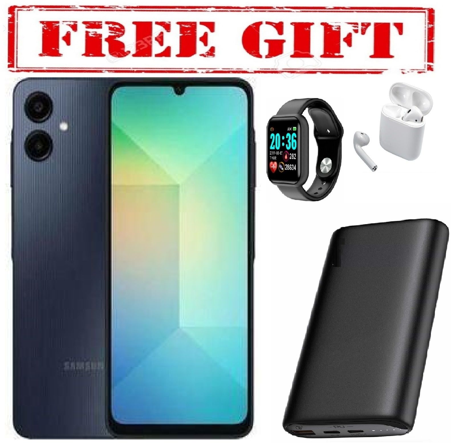 LIMITED OFFER !!!!BRAND NEW Samsung GALAXY A06, SCREEN DISPLAY 6.7" //4GB RAM +64 GB ROM //DUAL SIM //5000MAH //50MP //ANDROID 14 COMES WITH FREE GIFTS ( AIRPODS + SMART WATCH +POWERBANK ) FOR YOU