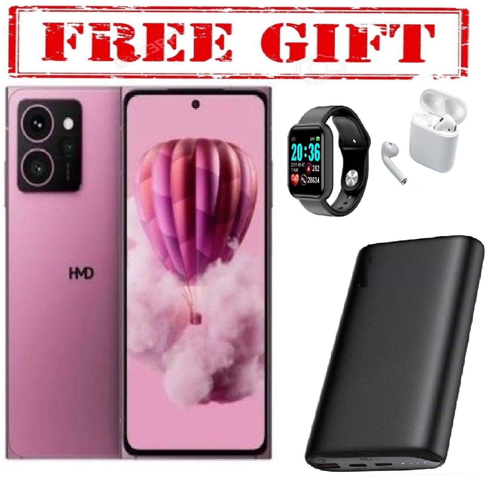 LIMITED OFFER !!!!BRAND NEW !! HMD ARC, 4GB RAM + 64GB ROM, 6.55", 4600mAh, 5G, 108MP COMES WITH FREE GIFTS ( AIRPODS + SMART WATCH +POWERBANK ) FOR