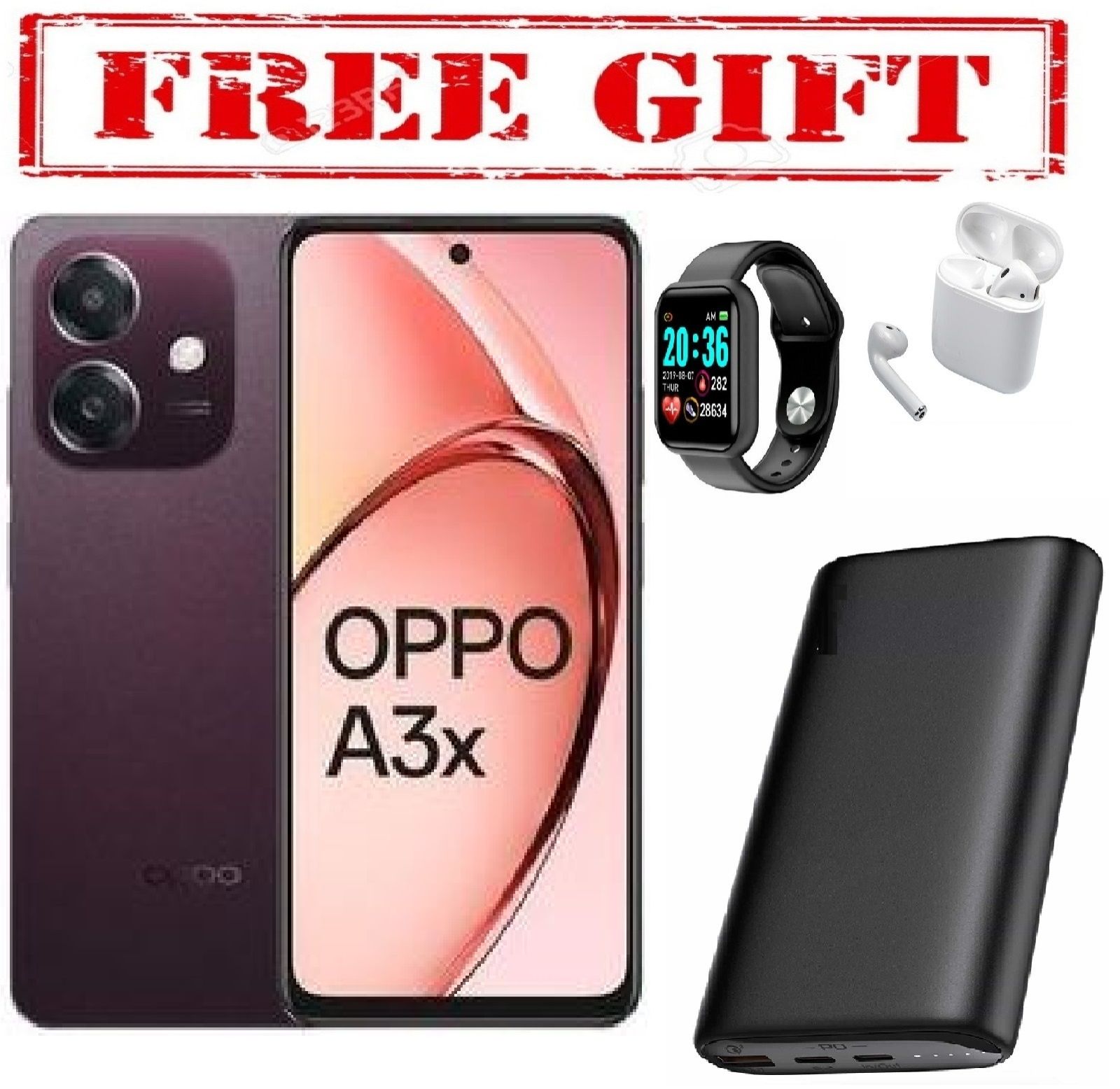 LIMITED DISCOUNT !!BRAND NEW Oppo A3x Smart phone,6.67 inches, 64GB ROM + 4GB RAM, Battery: 5100mAh (Dual SIM) 50MP  COMES WITH FREE GIFTS ( AIRPODS + SMART WATCH +POWERBANK ) FOR YOU