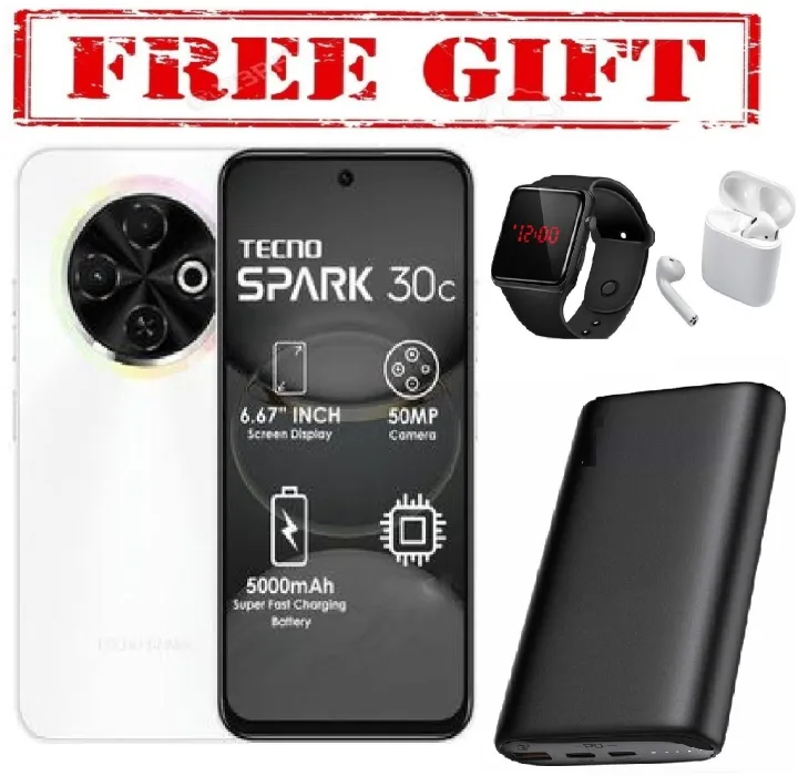 [Anniversary sale]TECNO SPARK 30C 128GB +8(4+4)GB 6.6" 120Hz Phone Dynamic Port 50MP Dual Speakers 7.8mm Ultra Slim 5000mAh 18W Type-C Dual SIM 4G Smart Phones Side Fingerprint Phones with free gifts