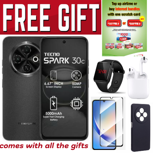 HOLIDAY DISCOUNT !!! Tecno Spark 30c, 6.67'' HD+, UP to 8GB RAM + 128GB ROM (Dual Sim) 50MP, 5000 mAh COMES WITH FREE GIFTS ( AIRPODS + SMART WATCH  + POWER BANK )
