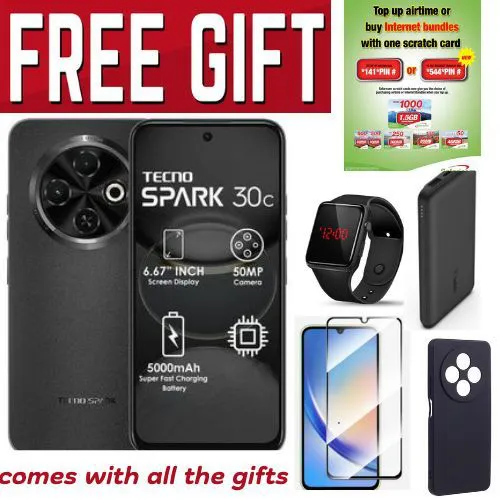 HOLIDAY DISCOUNT !!! Tecno Spark 30c, 6.67'' HD+, UP to 8GB RAM + 128GB ROM (Dual Sim) 50MP, 5000 mAh COMES WITH FREE GIFTS ( AIRPODS + WATCH + POWER BANK )