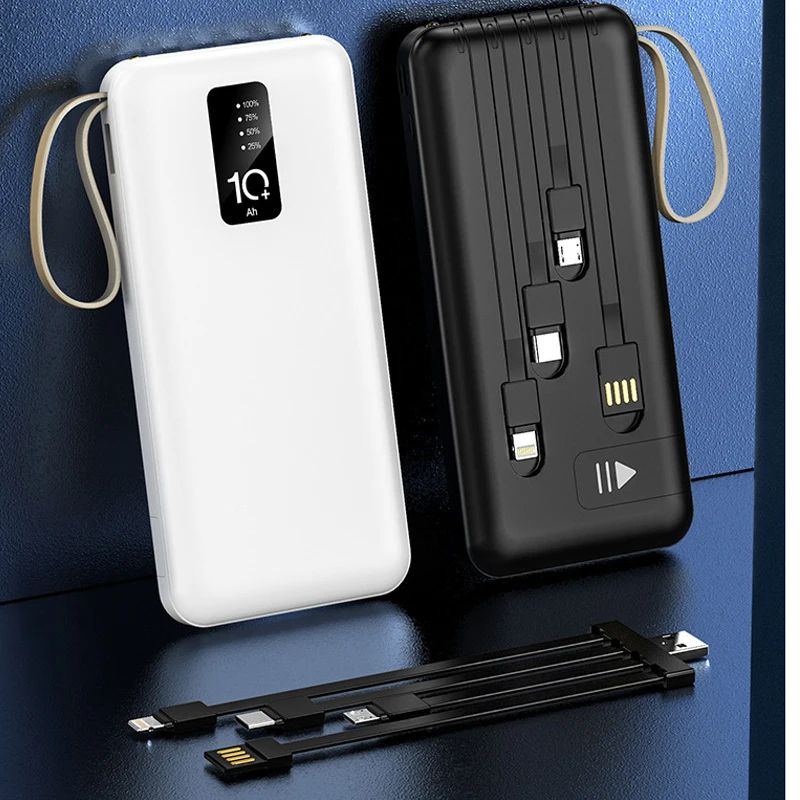 PAFEL Power Bank 20000mAh Built in 4 Cable Portable Charger External Battery Pack Powerbank For iPhone Huawei Xiaomi Samsung Tecno OPPO phone Refurbished Phone SmartPhones Mobile Phones Tablet PC
