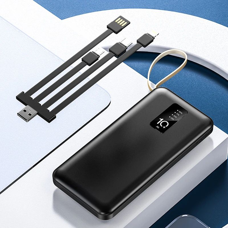 PAFEL Power Bank 20000mAh Built in 4 Cable Portable Charger External Battery Pack Powerbank For iPhone Huawei Xiaomi Samsung Tecno OPPO phone Refurbished Phone SmartPhones Mobile Phones Tablet PC