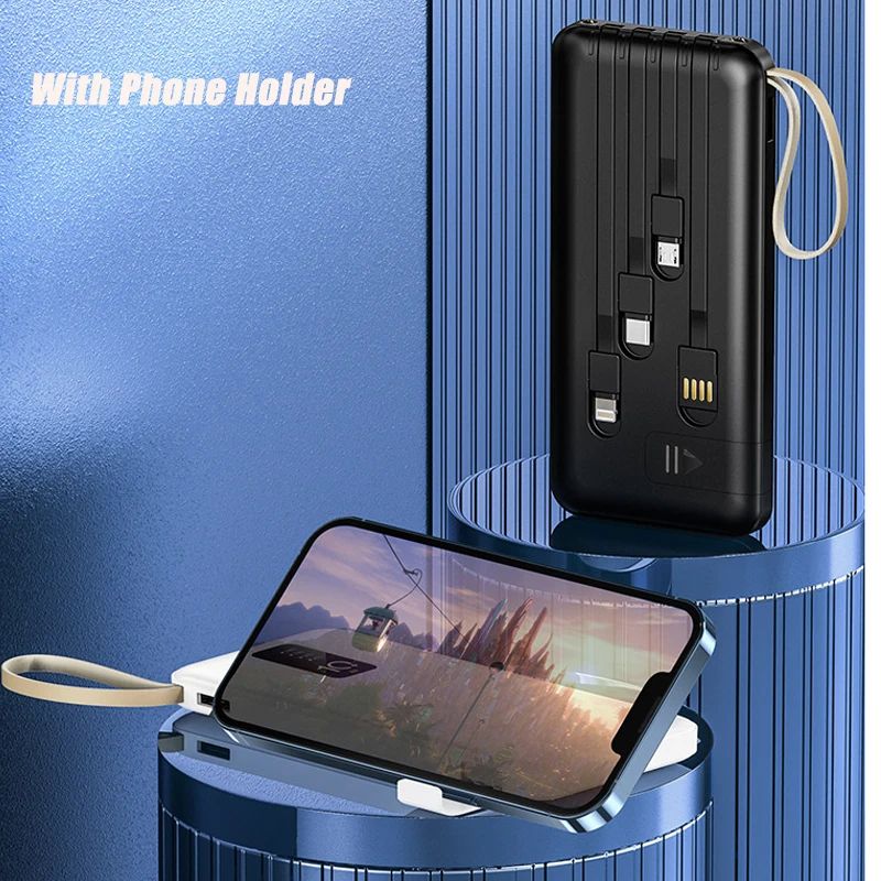 PAFEL Power Bank 20000mAh Built in 4 Cable Portable Charger External Battery Pack Powerbank For iPhone Huawei Xiaomi Samsung Tecno OPPO phone Refurbished Phone SmartPhones Mobile Phones Tablet PC