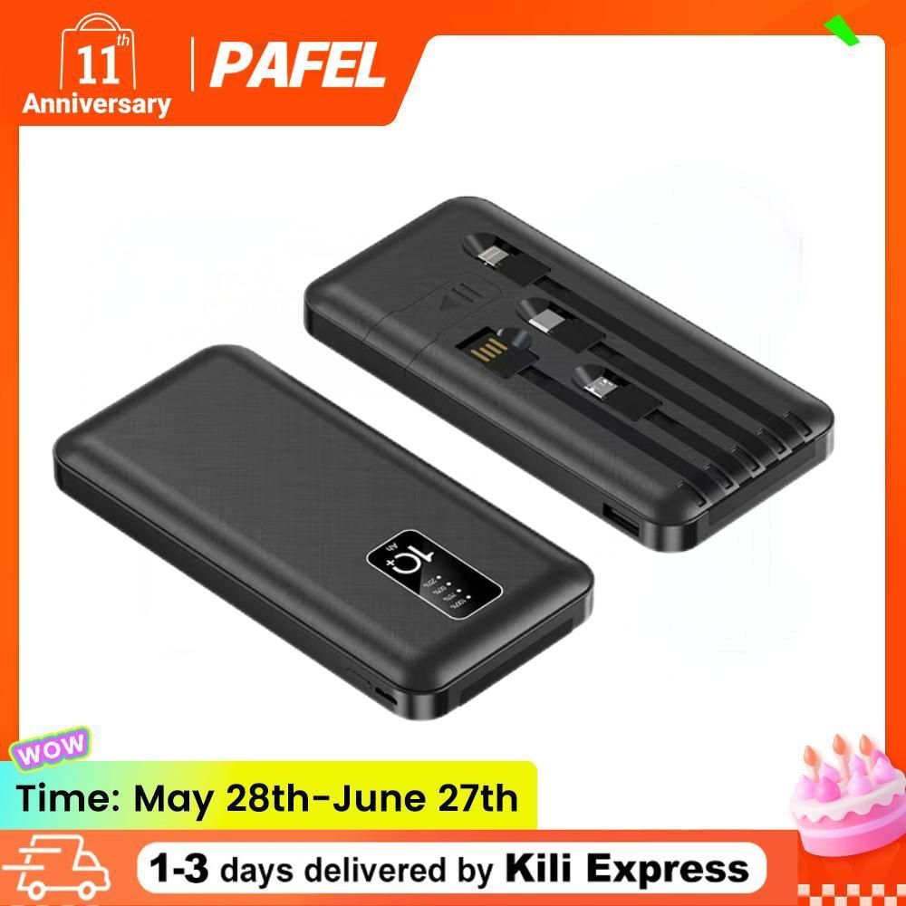 PAFEL Power Bank 20000mAh Built in 4 Cable Portable Charger External Battery Pack Powerbank For iPhone Huawei Xiaomi Samsung Tecno OPPO phone Refurbished Phone SmartPhones Mobile Phones Tablet PC
