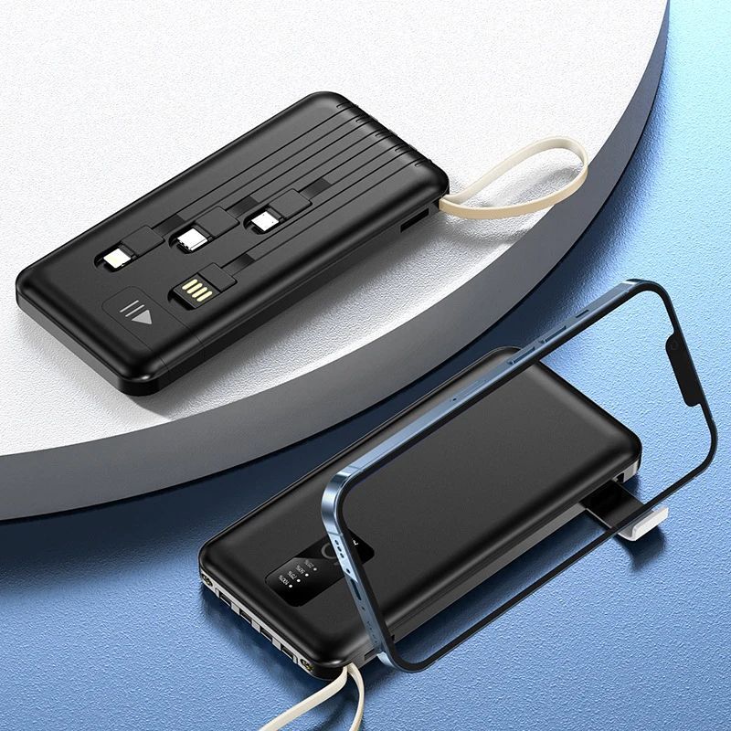 PAFEL Power Bank 15000mAh Built in 4 Cable Portable Charger External Battery Pack Powerbank For iPhone Huawei Xiaomi Samsung Tecno OPPO phone Refurbished Phone SmartPhones Mobile Phones Tablet PC